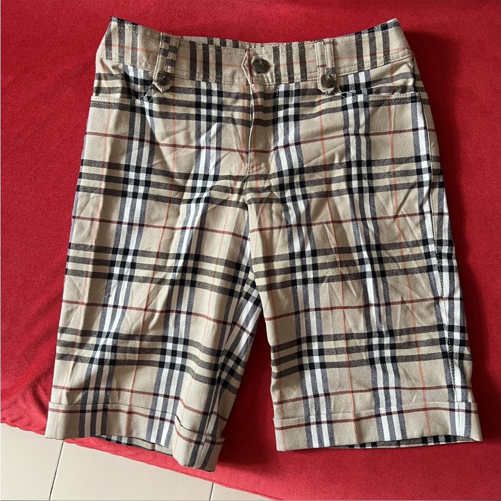 Burberry Classic Tan and Black Plaid Flat Front Shorts